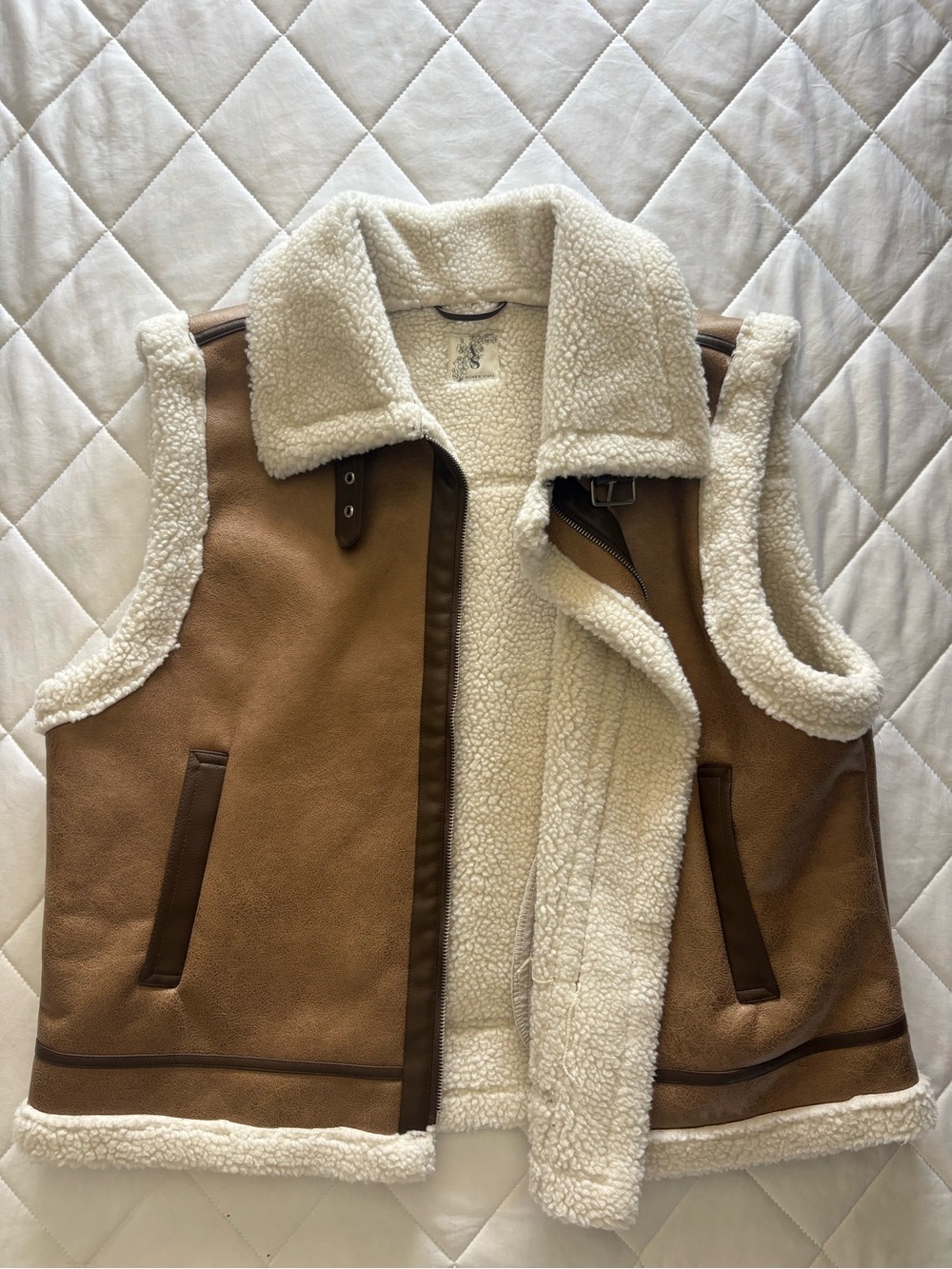 Altar’d State Brown Faux Suede Sherpa Moto Vest XL